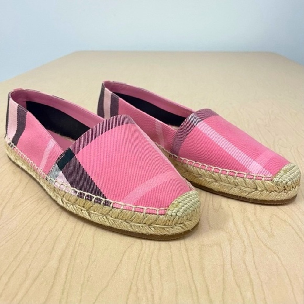 New Burberry Shoes Womens 37 Hodgeson Flat Espadrilles House Check Rose Pink - Picture 2 of 10